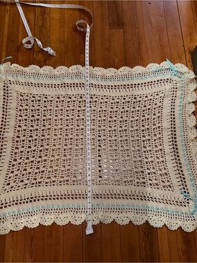 Cream Crochet Baby Blanket with Ribbon Trim